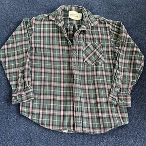 Y2K Kilimanjaro Flannel Shirt Mens LT Green Plaid Long Sleeve Button Up Casual